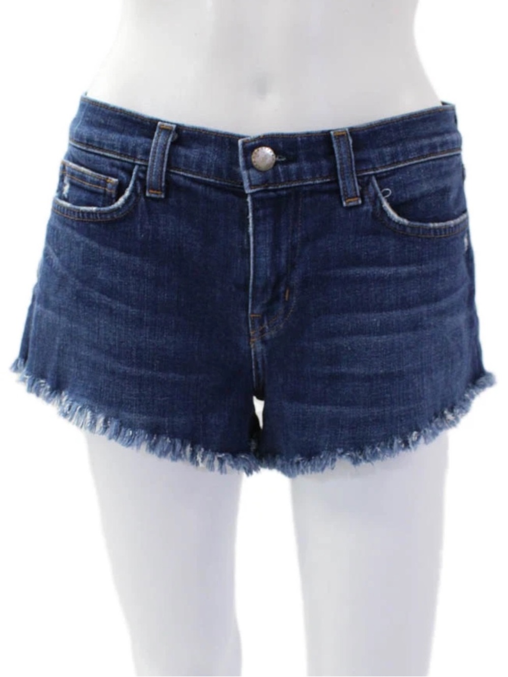 L'AGENCE Dark Blue Denim Frayed Hem Cutoff Shorts